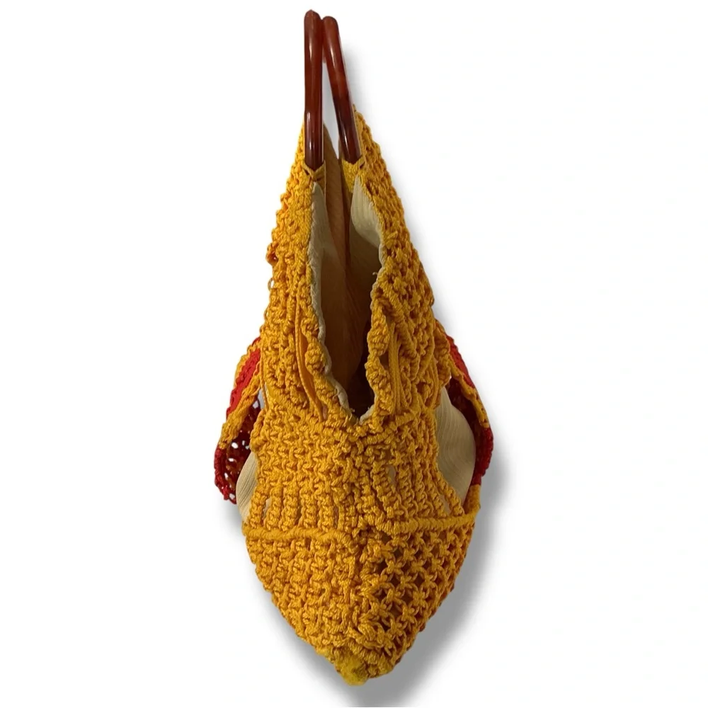 Vintage Handcrafted Yellow and Red Crochet Bag